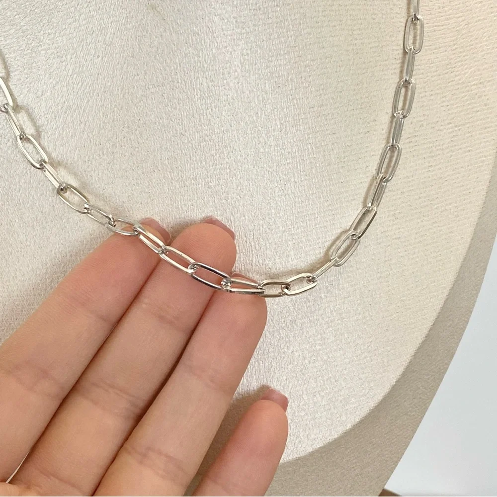 3/$20 Dainty Silver Paperclip Chain Choker Necklace - Picture 6 of 8